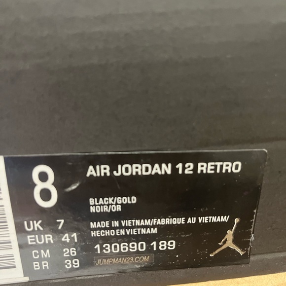 Nike Air Jordan 12 Size 8 Men's Black and Tan Patterned Sneakers - Picture 6 of 7